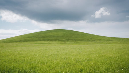 Green hill and blue sky with white clouds. Panoramic view.の素材
