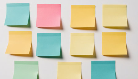 Colorful sticky notes isolated on white background. Sticky notes background.の素材