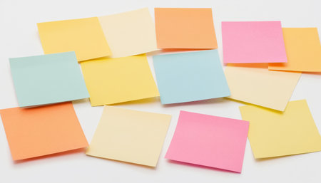 Colorful sticky notes isolated on white background with copy space for textの素材