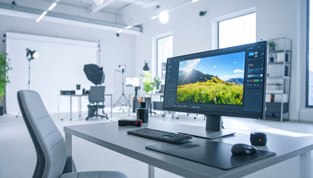 Photography studio with professional equipment. Modern photo studio with professional equipment.の素材