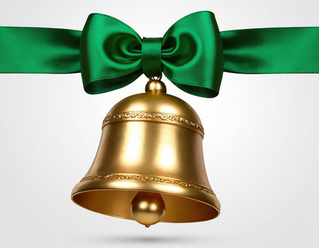 Christmas bell with green bow isolated on white background. 3d renderの素材