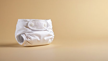 Newborn baby diaper on a beige background. Selective focus.の素材