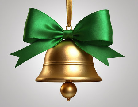 Christmas bell with green bow isolated on white background. 3d illustrationの素材