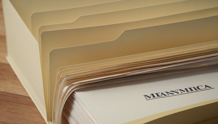 Close up of a stack of files on a wooden table, business conceptの素材