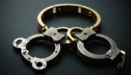 Handcuffs on a black background, close-up, selective focusの素材