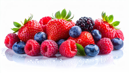 Raspberry, blueberry, blackberry and strawberry on white backgroundの素材