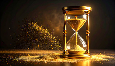 Hourglass with sand. Time passing concept. 3D rendering.の素材