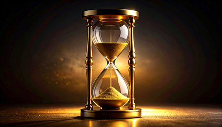 Hourglass on dark background. 3D rendering. Time concept.の素材