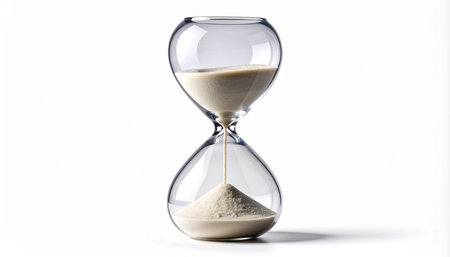 Hourglass with sand isolated on white background. Concept of time passing.の素材