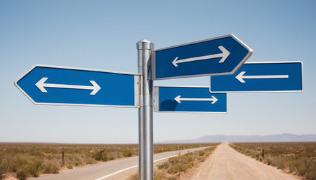 Road sign with two arrows pointing in opposite directions. 3D renderingの素材