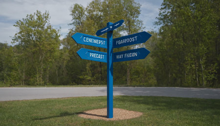 Signpost with directions to different cities and countries. The road in the forest.の素材