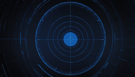 Futuristic target on dark blue background. 3D Renderingの素材