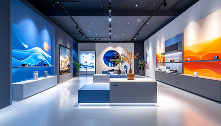 3d rendering luxury and modern kitchen and dining room with blue wallsの素材