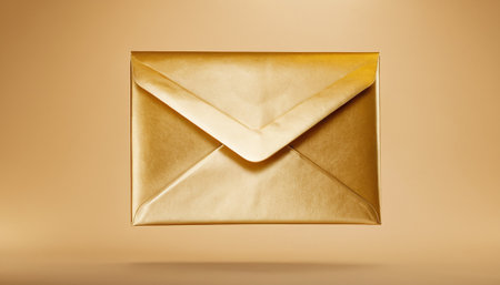 Golden Envelope on a brown background. 3d Renderingの素材