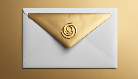 Envelope with golden email symbol on it, 3d renderの素材