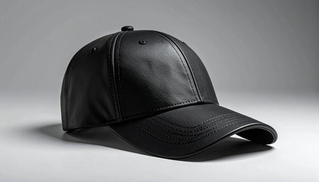 Black baseball cap on a gray background. Mock up for design.の素材