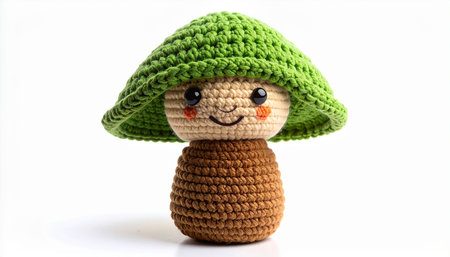 Cute crochet snowman with green hat isolated on white background.の素材