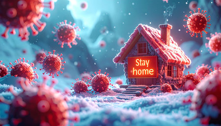 Stay at home. Coronavirus quarantine concept. 3D illustrationの素材