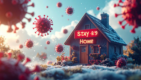 Stay home. Stay safe at home during coronavirus pandemic. 3D renderingの素材