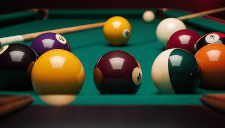 Billiard balls on green billiard table. Billiard concept.の素材