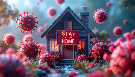 Stay at home concept. Coronavirus COVID-19 outbreak. 3D renderingの素材