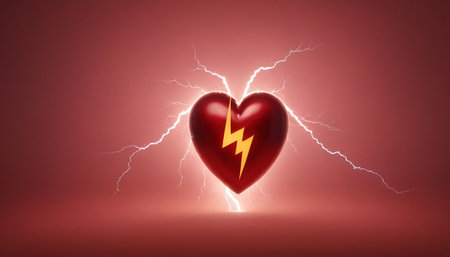 Heart with lightning, 3D rendering, Valentine's Day background.の素材