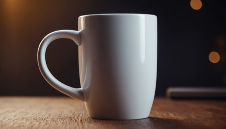 Coffee cup on wooden table in coffee shop, stock photoの素材
