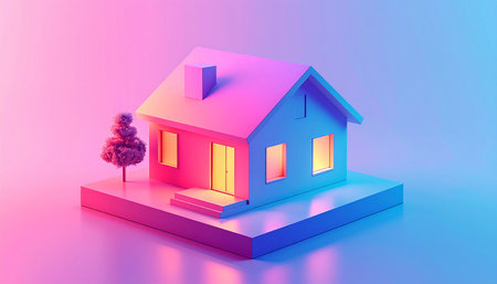 House with a tree in the background. 3d rendering. Illustration.の素材