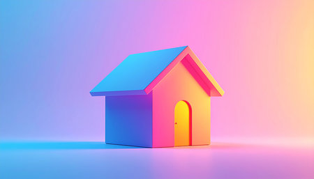 House icon on gradient background. 3D rendering. 3D illustration.の素材