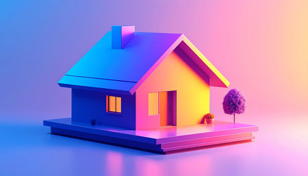 3d render of house isolated on colorful background. Real estate concept.の素材