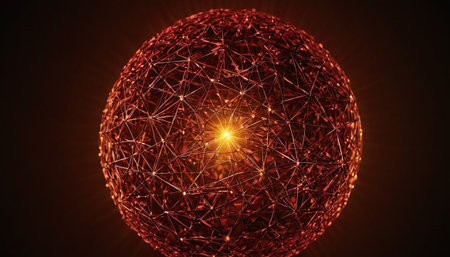 3d render of abstract sphere with connection lines and dots on dark backgroundの素材