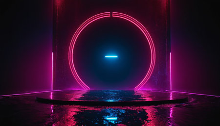 3d rendering of abstract background with neon lights. Futuristic portal.の素材