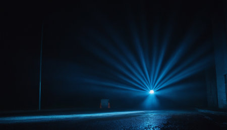 Empty road at night in the fog. Abstract background. Long exposureの素材