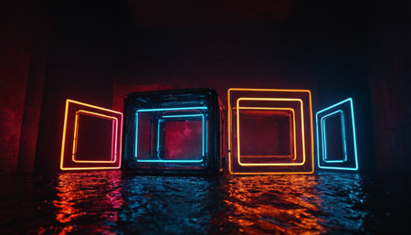 3d rendering of abstract background with neon light. 3d illustrationの素材