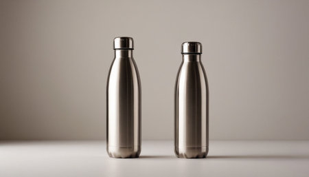 Stainless steel thermos on a white background, close-upの素材