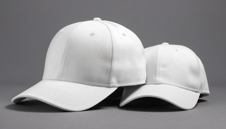 White baseball cap isolated on grey background. Clipping path included.の素材