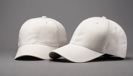 Baseball cap on a grey background. Side view. Studio shot.の素材
