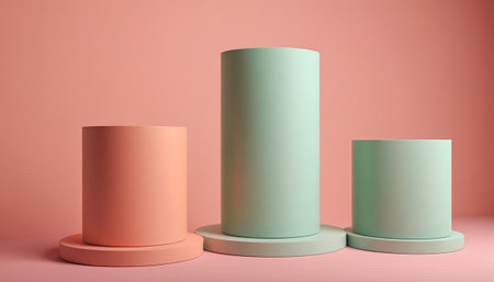 3d rendering of geometric forms. Minimal scene with podiums for product presentation.の素材