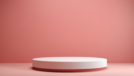 3d render of white podium on pink background with copy space.の素材