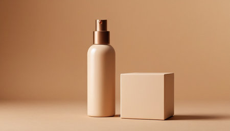 Blank cosmetic bottle on beige background, 3d rendering.の素材