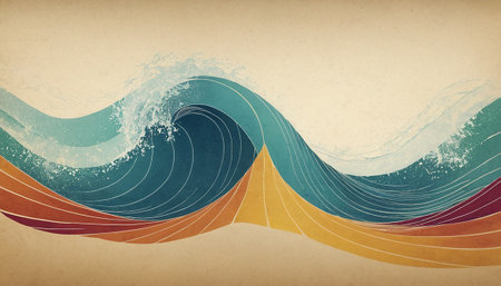Abstract wave background with grunge paper texture. Vector illustration. Eps10の素材