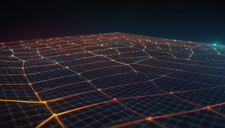 3d render of abstract polygonal wireframe grid with connecting dots and linesの素材