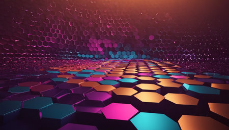 Abstract hexagon background, 3d render, computer digital illustration.の素材