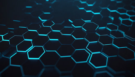 Abstract blue hexagon background. 3d rendering, 3d illustration.の素材