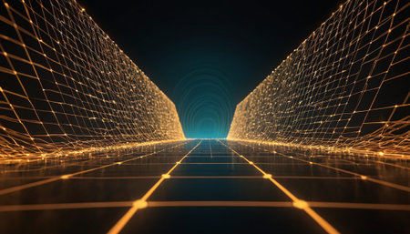 3d rendering of abstract technology wireframe tunnel. Cyber space.の素材