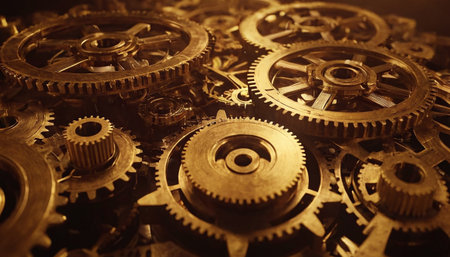 Closeup of metal gears and cogwheels. Conceptual imageの素材