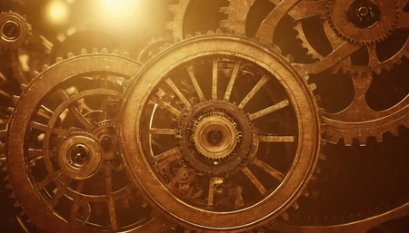 Close-up of gears and cogs of an old mechanism.の素材