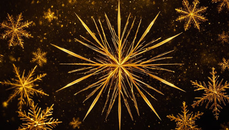 Golden snowflakes on black background. Christmas and New Year conceptの素材