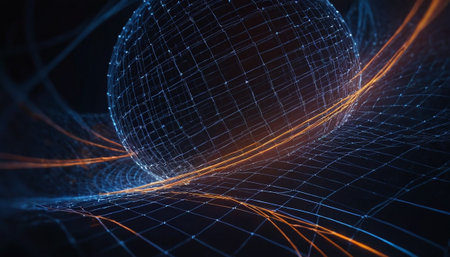 3D rendering of abstract technology digital wireframe with connecting dots and linesの素材