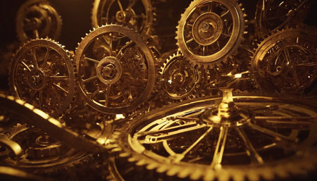 Steampunk background with gears and cogwheels. 3d renderingの素材